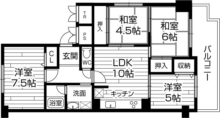 Floor plan. 4LDK, Price 19.5 million yen, Occupied area 72.56 sq m , Balcony area 7.74 sq m