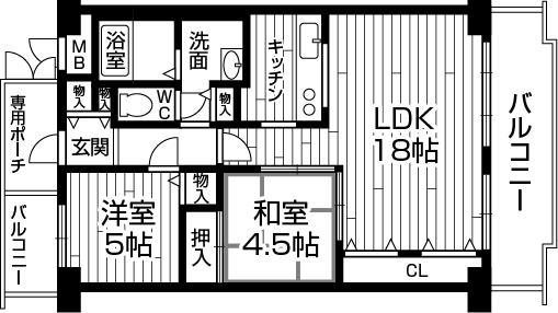 Floor plan. 2LDK, Price 12.8 million yen, Footprint 63 sq m , Balcony area 12.47 sq m