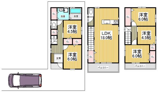 Floor plan. 35,800,000 yen, 5LDK, Land area 102.6 sq m , With garage to protect the building area 114.24 sq m important car, Facing east ・ Residence of 5LDK