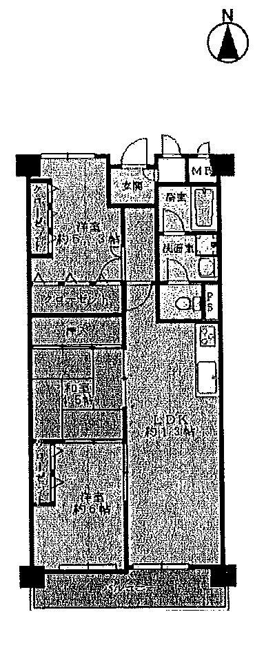 Floor plan. 3LDK, Price 13.8 million yen, Occupied area 64.31 sq m , In the balcony area 6.54 sq m Date bright room contains positive, Why do not you spend widely of 13 tatami in the living room?