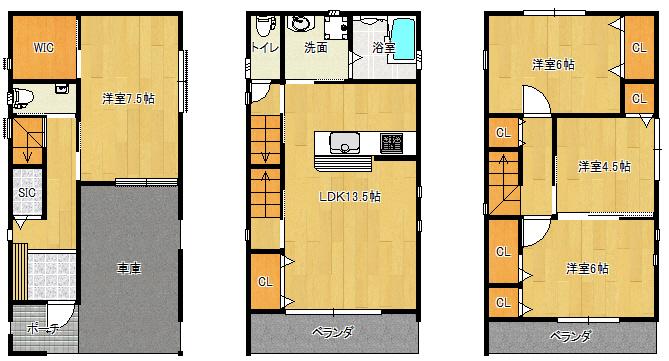 Floor plan. Price 31,800,000 yen, 5LDK+2S, Land area 54.46 sq m , Building area 109.94 sq m