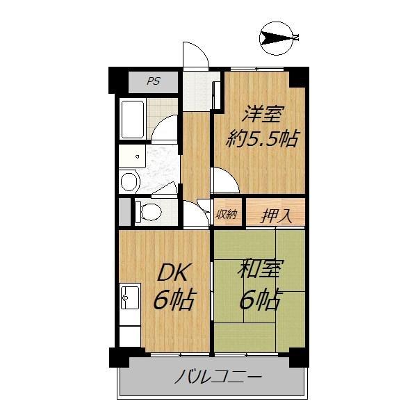 Floor plan. 2DK, Price 8.4 million yen, Occupied area 47.77 sq m , Balcony area 6.14 sq m renovated.