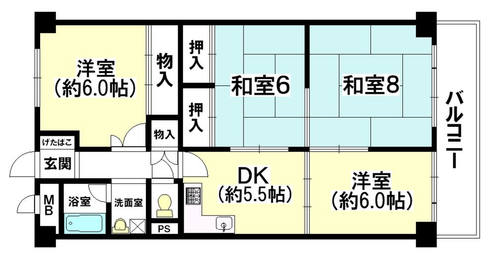 Floor plan. 4DK, Price 11.2 million yen, Occupied area 69.62 sq m , Balcony area 7.09 sq m   ■ It is a broad type of room.