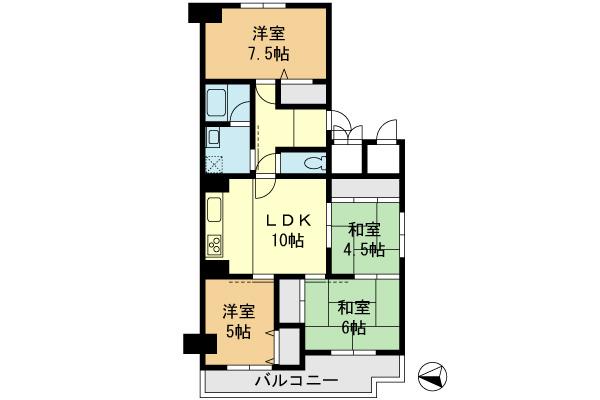 Floor plan. 4LDK, Price 19.3 million yen, Occupied area 72.56 sq m , Balcony area 7.74 sq m