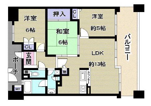 Floor plan. 3LDK, Price 20.8 million yen, Occupied area 63.61 sq m , Balcony area 14.24 sq m 3LDK ☆ Small pets can be breeding (Yes Terms)