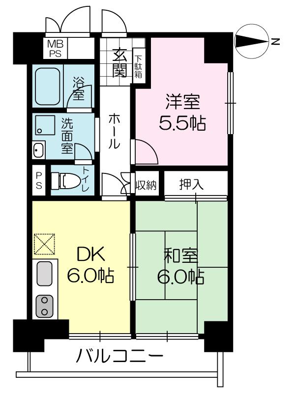 Floor plan. 2LDK, Price 8.8 million yen, Occupied area 47.77 sq m , Balcony area 6.14 sq m 2DK, Compact size for single people