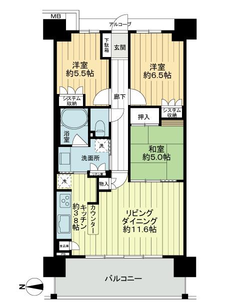Floor plan. 3LDK, Price 23.8 million yen, Occupied area 73.45 sq m , Balcony area 13 sq m
