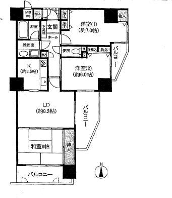 Floor plan. 3LDK, Price 17,900,000 yen, Footprint 70.8 sq m , Balcony area 15.55 sq m