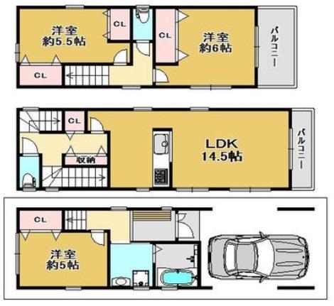 Building plan example (floor plan). Building plan example building price 13 million yen, Building area 80 sq m  ~