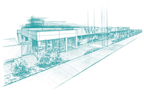 Shared facilities.  [The ・ Third living] Safe space within the security zone. "Gather garden" of the full-length 70m more than that through the site center is (Rendering Illustration)
