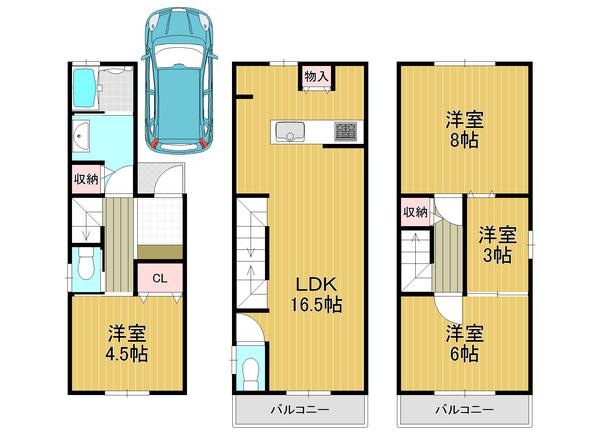 Floor plan. 25,800,000 yen, 4LDK, Land area 71.02 sq m , Building area 86.94 sq m LDK 16.5 tatami, Face-to-face kitchen where you can enjoy a conversation