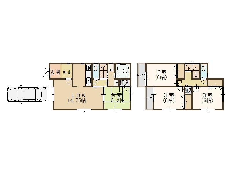 Floor plan. 30,800,000 yen, 4LDK, Land area 112.32 sq m , There is also each room housed in the building area 92.34 sq m 4LDK2 story, It is very easy-to-use floor plan