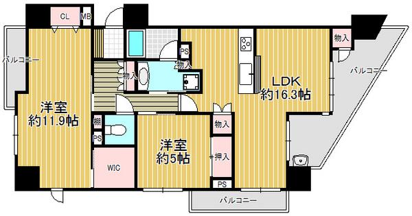 Floor plan. 2LDK, Price 31,800,000 yen, Occupied area 85.23 sq m , Balcony area 10.79 sq m