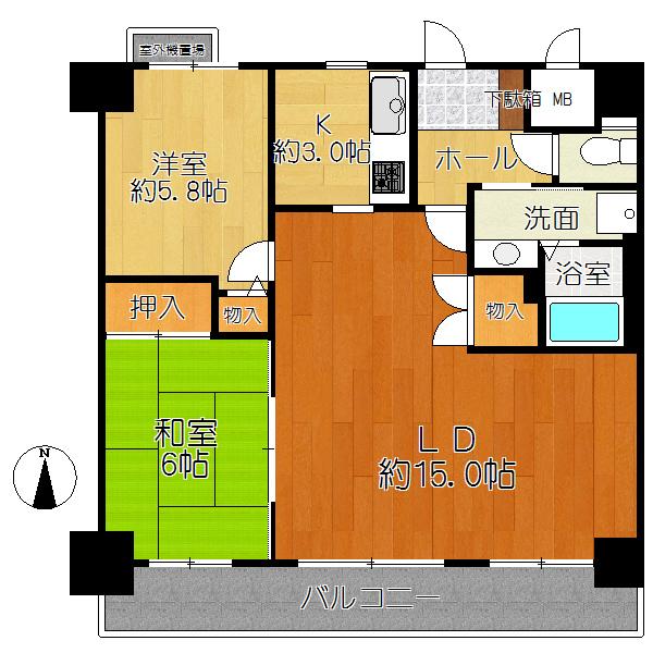 Floor plan. 2LDK, Price 21,800,000 yen, Occupied area 63.17 sq m , Balcony area 9.72 sq m