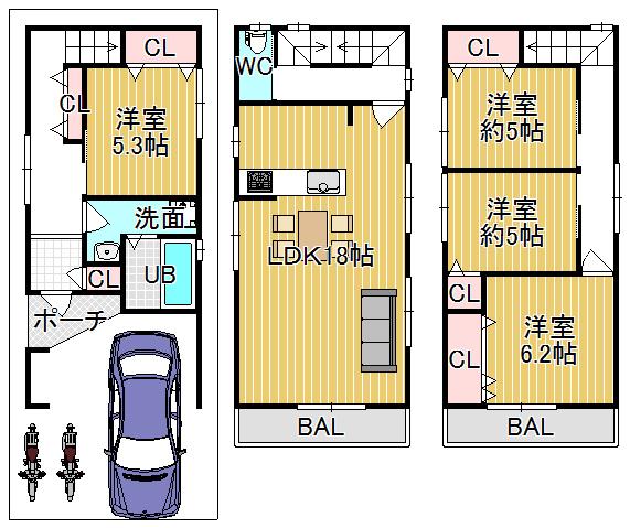 Building plan example (floor plan). Building plan example building price 16 million yen, Building area 93.18 sq m