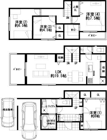 Floor plan. (An example plan), Price 28.8 million yen, 4LDK, Land area 75.92 sq m , Building area 108.91 sq m