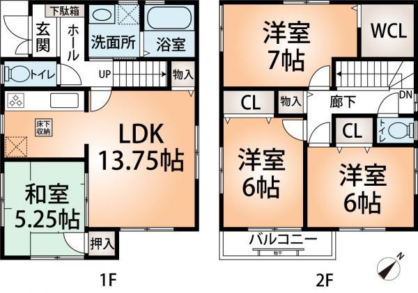 Floor plan. 30,800,000 yen, 4LDK, Land area 91.16 sq m , Building area 92.34 sq m