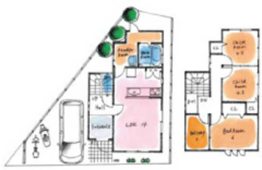 Compartment view + building plan example. Building plan example, Land price 25.6 million yen, Land area 93.58 sq m , Building price 14.4 million yen, Building area 84.47 sq m