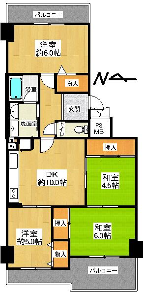 Floor plan. 4DK, Price 15.8 million yen, Footprint 71.1 sq m , Balcony area 14.21 sq m