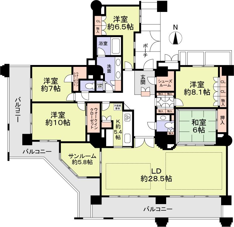Floor plan. 5LDK, Price 95,800,000 yen, Footprint 184.07 sq m , Balcony area 47.77 sq m