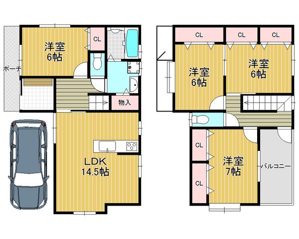 Floor plan. 34,800,000 yen, 4LDK, Land area 85 sq m , Building area 101.84 sq m