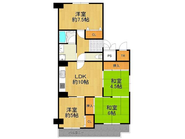 Floor plan. 4LDK, Price 19.3 million yen, Occupied area 72.56 sq m , Spacious living space on the balcony area 7.74 sq m whole room with storage space