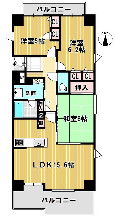 Floor plan. 3LDK, Price 22,800,000 yen, Occupied area 71.82 sq m , Balcony area 17.04 sq m