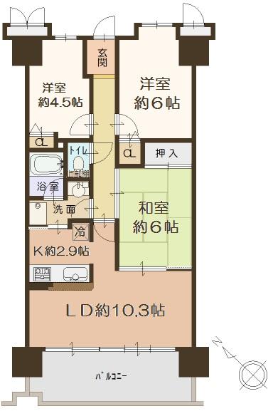 Floor plan. 3LDK, Price 18,800,000 yen, Occupied area 64.31 sq m , Balcony area 11.12 sq m   [Floor plan]