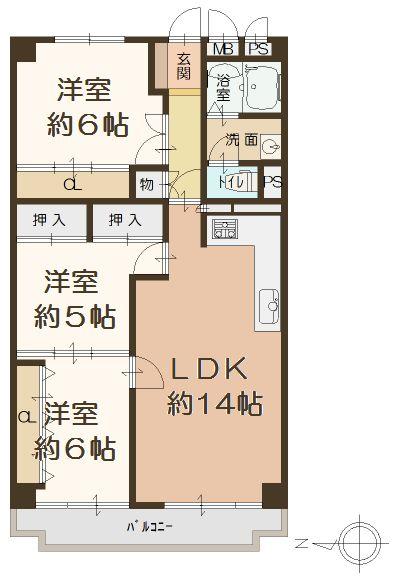 Floor plan. 3LDK, Price 12.5 million yen, Occupied area 69.62 sq m , Balcony area 7.09 sq m   [Floor plan]