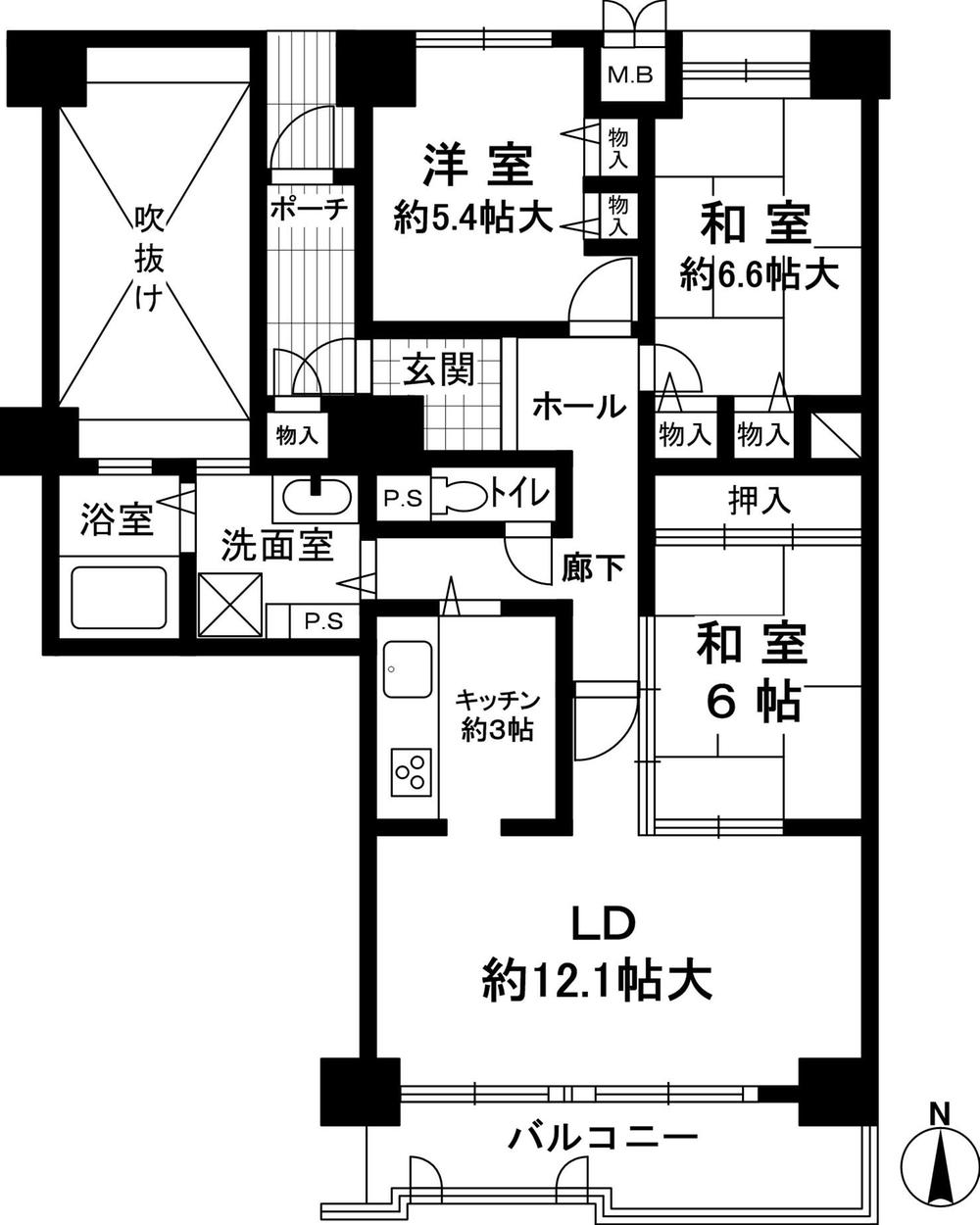 Floor plan. 3LDK, Price 31,800,000 yen, Occupied area 88.68 sq m , Balcony area 8.58 sq m