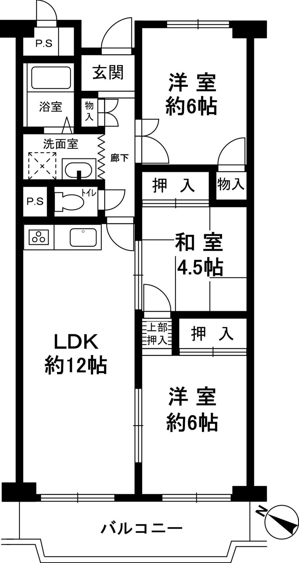 Floor plan. 3LDK, Price 18.3 million yen, Occupied area 64.96 sq m , Balcony area 8.04 sq m