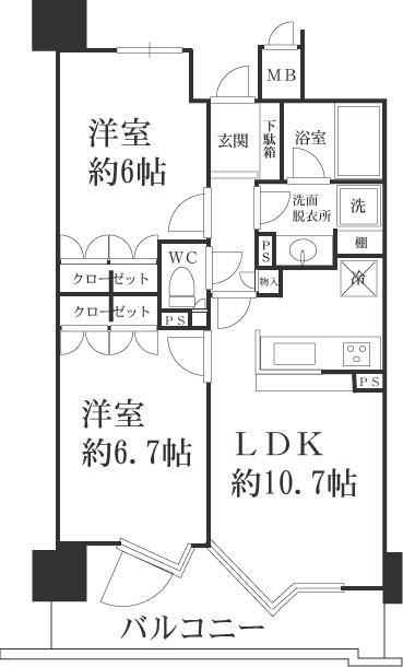 Floor plan. 2LDK, Price 22,800,000 yen, Occupied area 52.48 sq m , Floor plan of the balcony area 9.48 sq m 2LDK