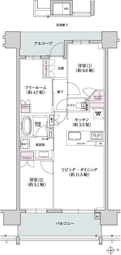 Floor: 2LDK + F, the area occupied: 65.59 sq m, Price: 39,119,000 yen