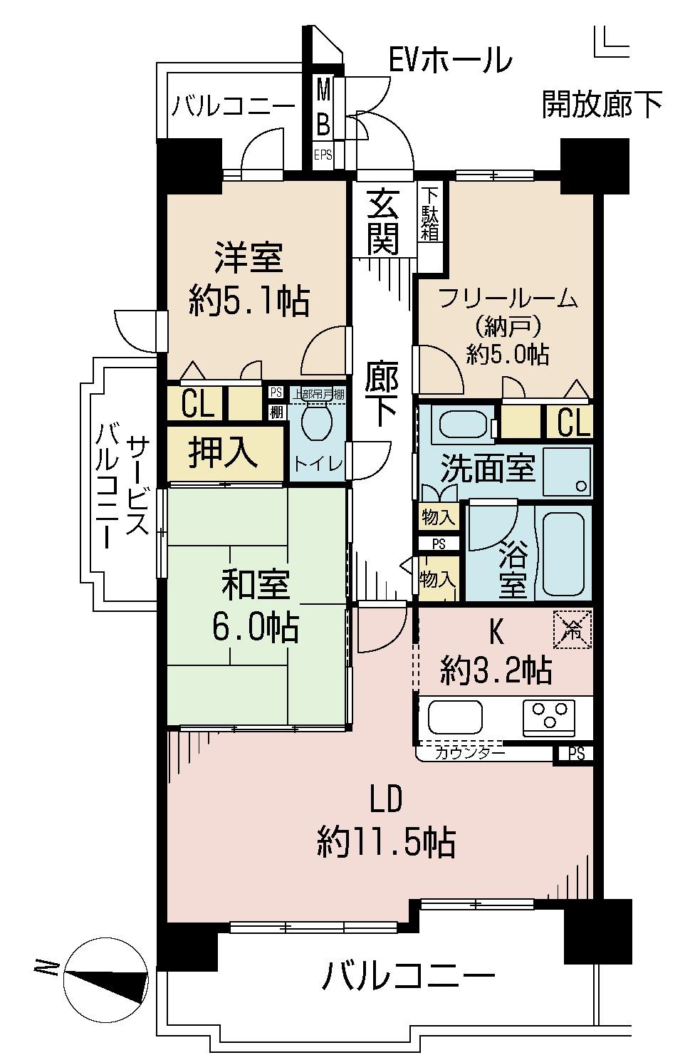 Floor plan. 2LDK + S (storeroom), Price 28.8 million yen, Footprint 68.9 sq m , Balcony area 14.54 sq m