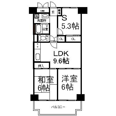 Floor plan. 2DK + S (storeroom), Price 19,800,000 yen, Occupied area 61.05 sq m , Balcony area 6.6 sq m