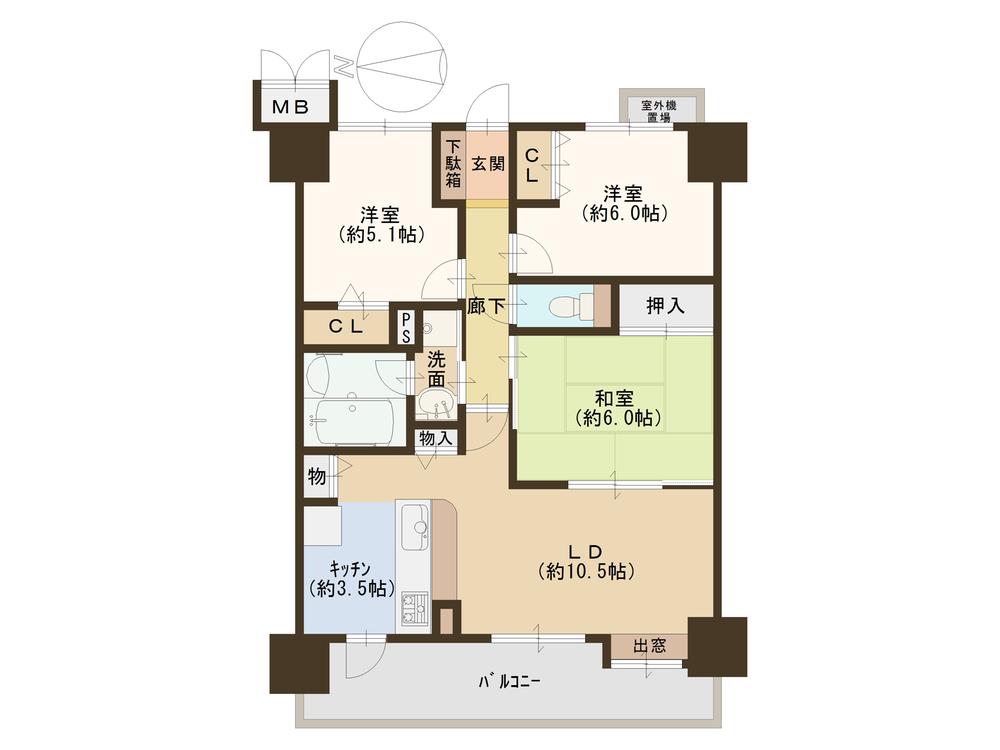 Floor plan. 3LDK, Price 21.5 million yen, Footprint 67.2 sq m , Balcony area 11.9 sq m