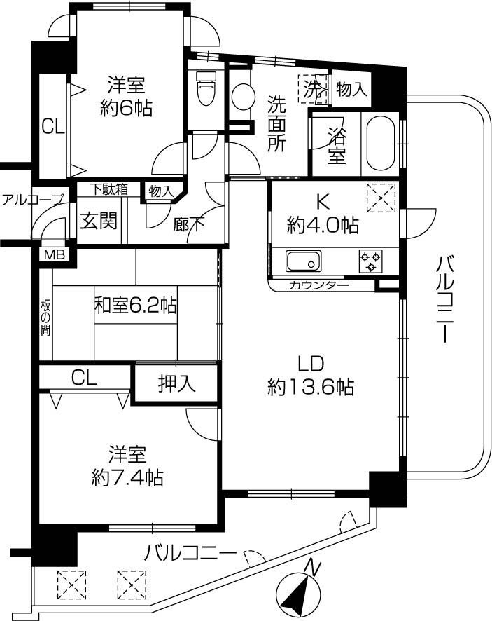 Floor plan. 3LDK, Price 39,800,000 yen, Occupied area 83.34 sq m , Balcony area 27.36 sq m