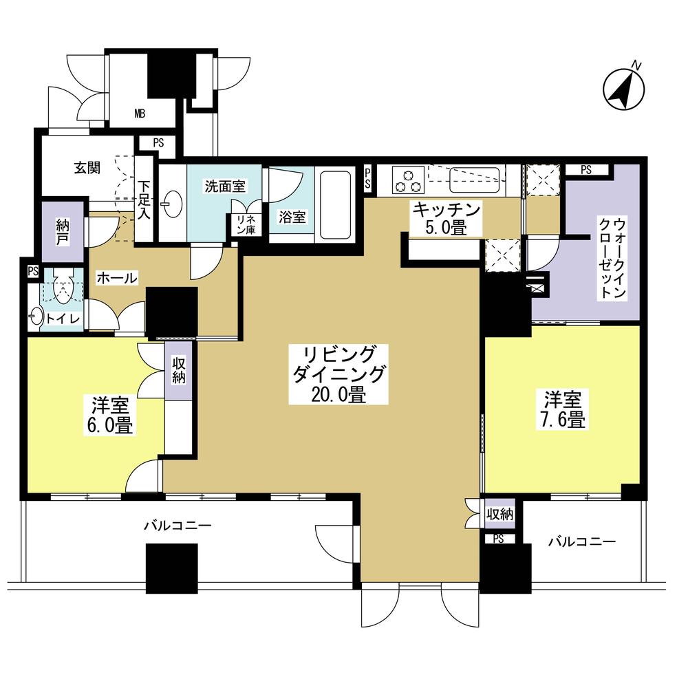Floor plan. 2LDK, Price 57,800,000 yen, Occupied area 99.91 sq m , Balcony area 17.57 sq m
