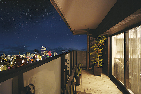 balcony ・ terrace ・ Private garden.  [balcony] Balcony to capture the beautiful night view of the city on a daily sparkling is, Open space to change the living and to the drama. Well-honed magnificent of high design and functionality provided Good private residence to meet the sense of urbanites is, In fact a somewhat different firm will continue to lead a life that has the style to a more heights (has been CG synthesizing the sky ・ E type model room)