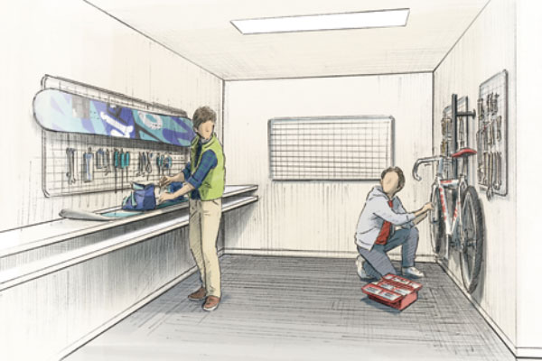 Features of the building.  [Hobby Room] And care, such as a road bike and snowboarding, Fun Mel hobby room has provided a time of difficult hobby in his room ※ Free of charge (Rendering Illustration)