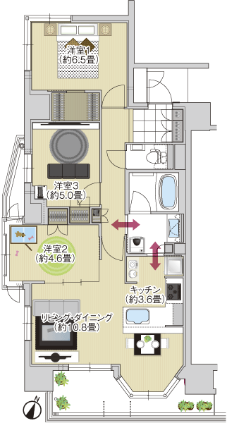 Facing south ・ 3 face lighting of the corner dwelling unit, 2WAY kitchen, Such as two-sided opening LD and the living room, Grant a comfortable life. E type ・ 3LDK Mato Illustration (occupied area 70.71 sq m  Balcony area 8.64 sq m)