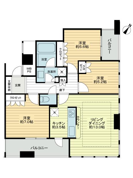 Floor plan. 3LDK, Price 44,900,000 yen, Occupied area 75.43 sq m , Balcony area 11.68 sq m