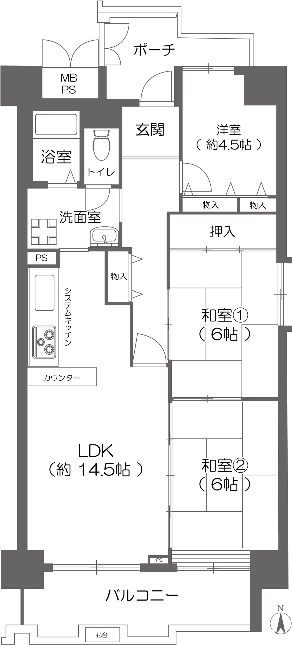Floor plan. 3LDK, Price 31,800,000 yen, Occupied area 75.64 sq m , Balcony area 10.52 sq m