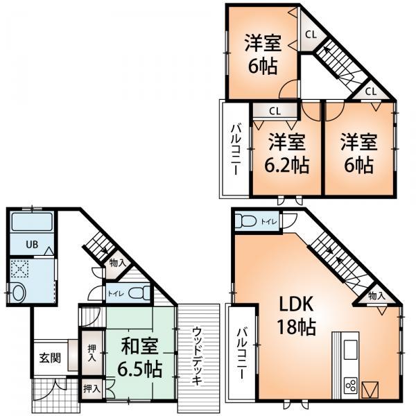 Floor plan. 35,600,000 yen, 4LDK, Land area 101.06 sq m , Building area 105.62 sq m
