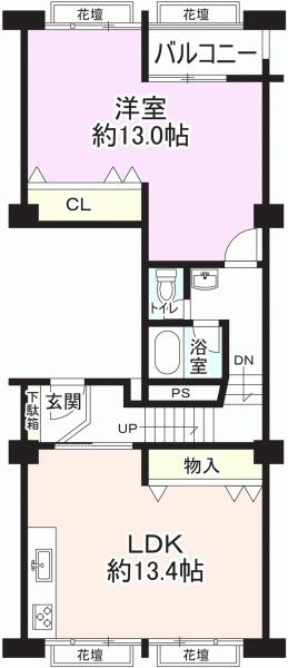 Floor plan. 1LDK, Price 13.8 million yen, Occupied area 69.85 sq m , Balcony area 3.16 sq m