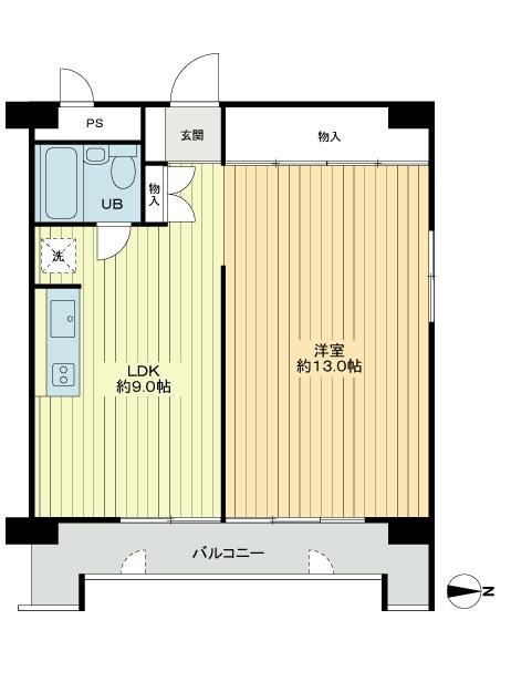 Floor plan. 1LDK, Price 12.8 million yen, Footprint 46.9 sq m , Balcony area 6.88 sq m
