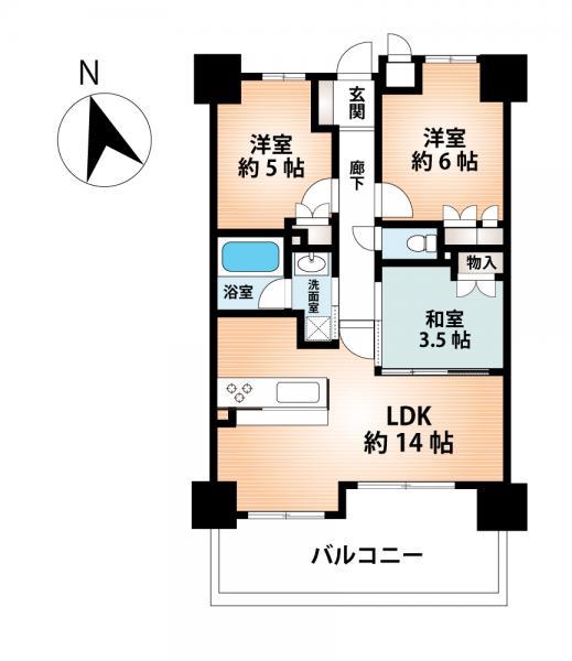 Floor plan. 3LDK, Price 24 million yen, Occupied area 60.12 sq m , Balcony area 15.05 sq m balcony facing south, Counter kitchen.
