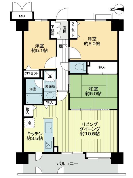 Floor plan. 3LDK, Price 21.5 million yen, Footprint 67.2 sq m , Balcony area 11.9 sq m