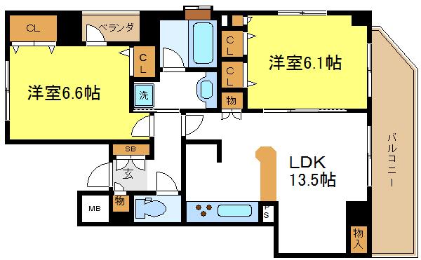 Floor plan. 2LDK, Price 27.3 million yen, Footprint 55.6 sq m , Views per balcony area 10.82 sq m upper floors angle room ・ Ventilation is good.