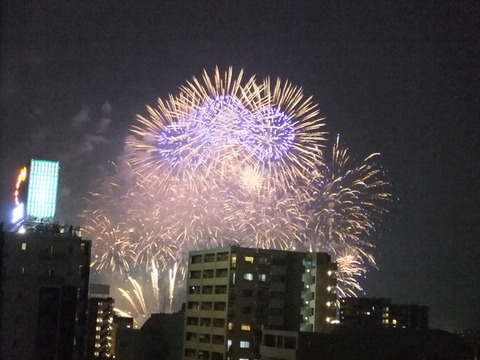 View. H25.8.10 Yodogawa fireworks shooting from the living room